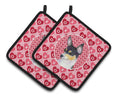 Chihuahua Hearts Love and Valentine's Day Portrait Pot Holder Set of 2 Heat Resistant Quilted Hot Pads 7.5 x 7.5 Inch, Insulated Kitchen Trivets for Cooking & Baking