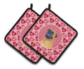 Mastiff Hearts Love and Valentine's Day Portrait Pot Holder Set of 2 Heat Resistant Quilted Hot Pads 7.5 x 7.5 Inch, Insulated Kitchen Trivets for Cooking & Baking