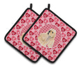Buff Cocker Spaniel Hearts Love Valentine's Day Pot Holder Set of 2 Heat Resistant Quilted Hot Pads 7.5 x 7.5 Inch, Insulated Kitchen Trivets for Cooking & Baking