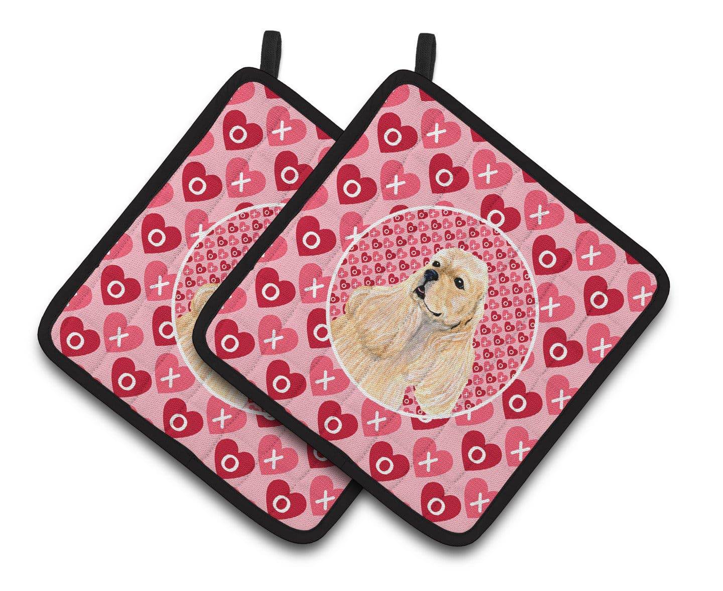 Buff Cocker Spaniel Hearts Love Valentine's Day Pot Holder Set of 2 Heat Resistant Quilted Hot Pads 7.5 x 7.5 Inch, Insulated Kitchen Trivets for Cooking & Baking