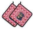 Rottweiler Hearts Love and Valentine's Day Portrait Pot Holder Set of 2 Heat Resistant Quilted Hot Pads 7.5 x 7.5 Inch, Insulated Kitchen Trivets for Cooking & Baking
