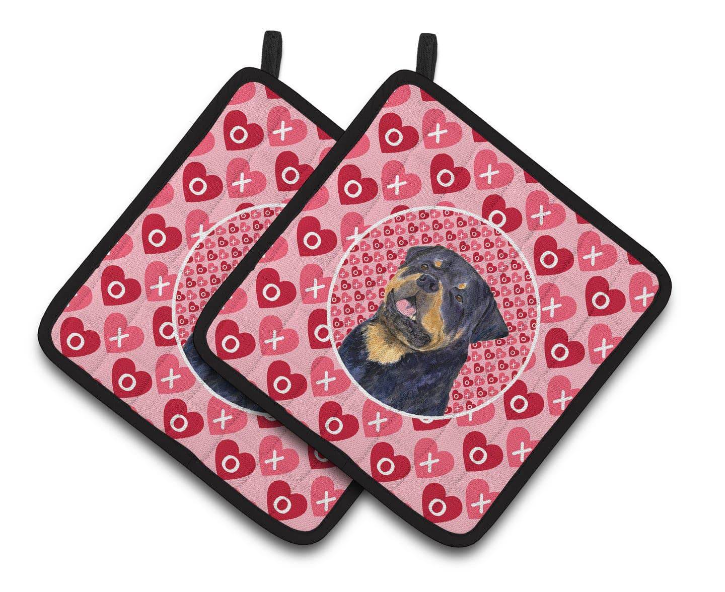 Rottweiler Hearts Love and Valentine's Day Portrait Pot Holder Set of 2 Heat Resistant Quilted Hot Pads 7.5 x 7.5 Inch, Insulated Kitchen Trivets for Cooking & Baking