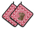 Field Spaniel Hearts Love and Valentine's Day Portrait Pot Holder Set of 2 Heat Resistant Quilted Hot Pads 7.5 x 7.5 Inch, Insulated Kitchen Trivets for Cooking & Baking