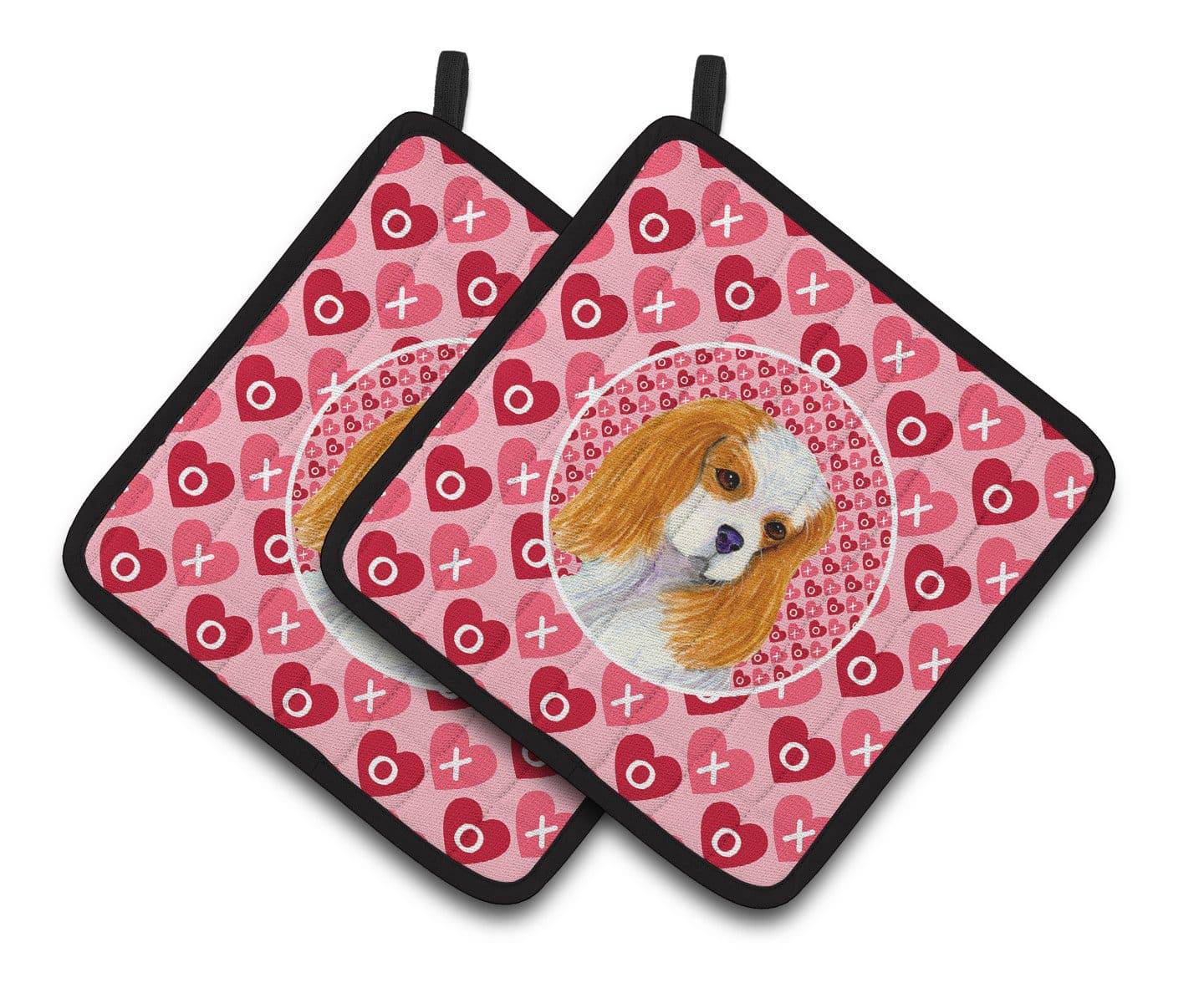 Cavalier Spaniel Hearts Love and Valentine's Day Portrait Pot Holder Set of 2 Heat Resistant Quilted Hot Pads 7.5 x 7.5 Inch, Insulated Kitchen Trivets for Cooking & Baking
