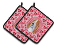 Basset Hound Hearts Love and Valentine's Day Portrait Pot Holder Set of 2 Heat Resistant Quilted Hot Pads 7.5 x 7.5 Inch, Insulated Kitchen Trivets for Cooking & Baking