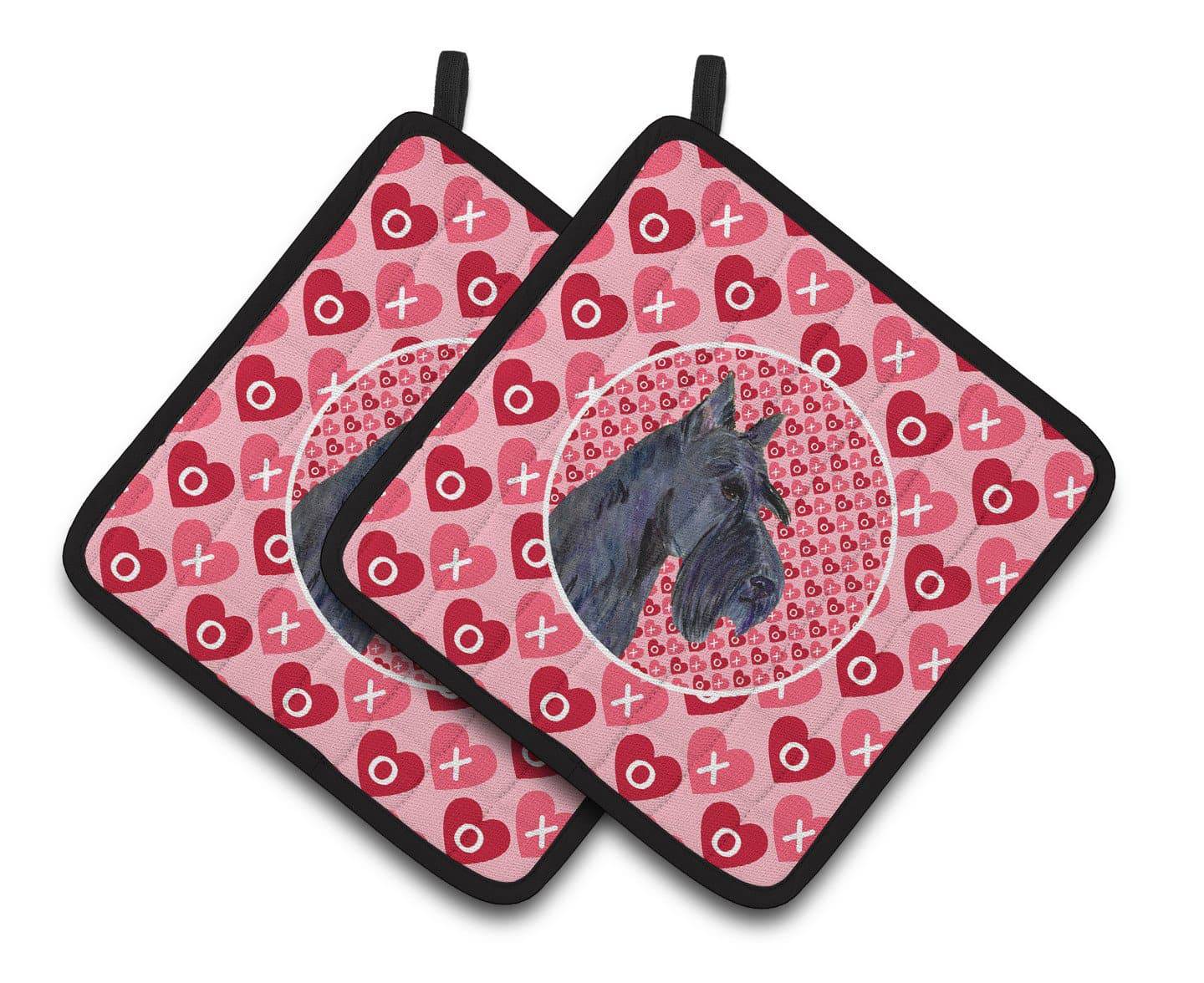 Scottish Terrier Hearts Love Valentine's Day Portrait Pot Holder Set of 2 Heat Resistant Quilted Hot Pads 7.5 x 7.5 Inch, Insulated Kitchen Trivets for Cooking & Baking