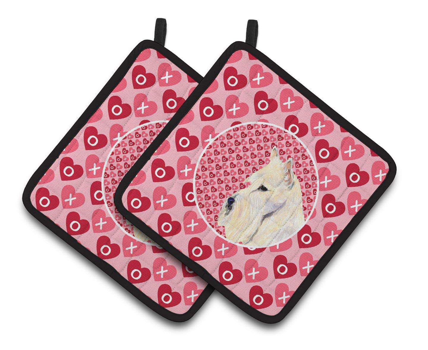 Scottish Terrier Hearts Love Valentine's Day Portrait Pot Holder Set of 2 Heat Resistant Quilted Hot Pads 7.5 x 7.5 Inch, Insulated Kitchen Trivets for Cooking & Baking