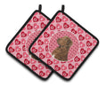 Chesapeake Bay Retriever Hearts Love and Valentine's Day Pot Holder Set of 2 Heat Resistant Quilted Hot Pads 7.5 x 7.5 Inch, Insulated Kitchen Trivets for Cooking & Baking