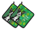 St Patrick's Day Boston Terrier Pot Holder Set of 2 Heat Resistant Quilted Hot Pads 7.5 x 7.5 Inch, Insulated Kitchen Trivets for Cooking & Baking