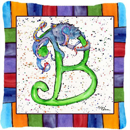 Beach and Seafood Letter B Decorative Throw Pillow 14x14 Indoor Outdoor Accent Cushion, Fabric Cover with Insert for Sofa, Bed, Porch & Living Room