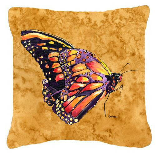 Butterfly on Gold Decorative Throw Pillow 14x14 Indoor Outdoor Accent Cushion, Fabric Cover with Insert for Sofa, Bed, Porch & Living Room