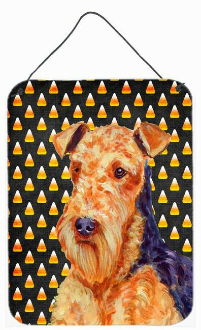 Airedale Candy Corn Halloween Portrait Wall or Door Hanging Prints Aluminum Metal Sign Kitchen Wall Bar Bathroom Plaque Home Decor Front Door Plaque, 12x16, Multicolor