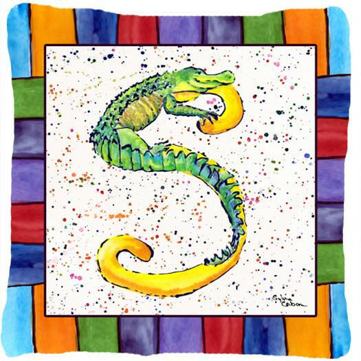 Beach and Seafood Letter S Decorative Throw Pillow 14x14 Indoor Outdoor Accent Cushion, Fabric Cover with Insert for Sofa, Bed, Porch & Living Room