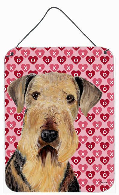 Airedale Hearts Love and Valentine's Day Portrait Wall or Door Hanging Prints Aluminum Metal Sign Kitchen Wall Bar Bathroom Plaque Home Decor Front Door Plaque, 12x16, Multicolor
