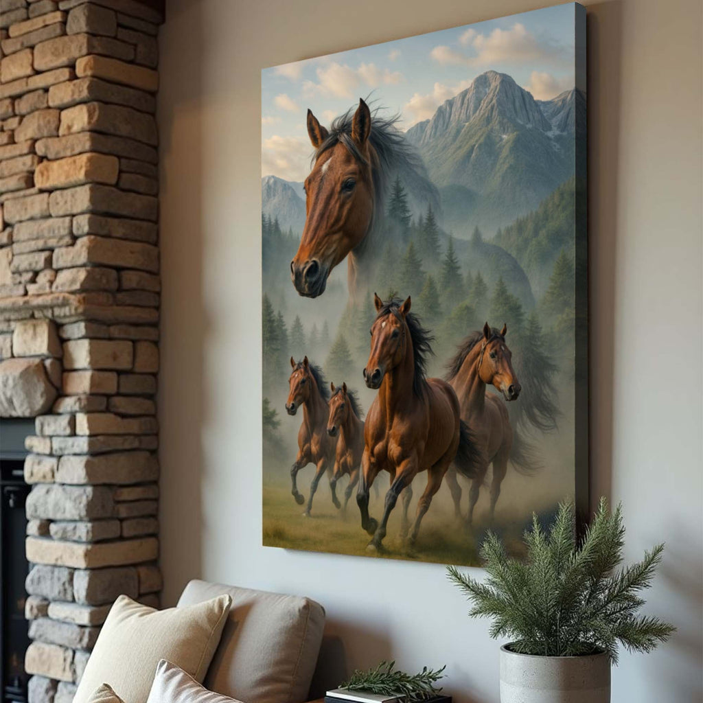 Galloping Horse Double Exposure Wall Art