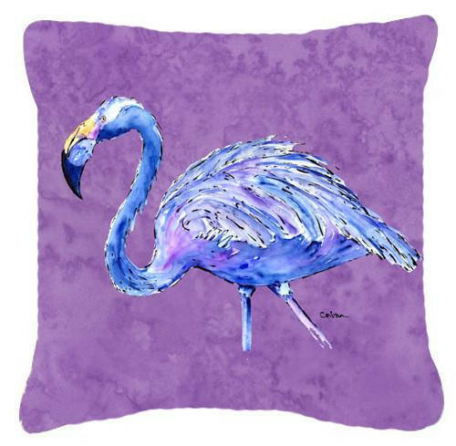 Flamingo on Purple Decorative Throw Pillow 14x14 Indoor Outdoor Accent Cushion, Fabric Cover with Insert for Sofa, Bed, Porch & Living Room