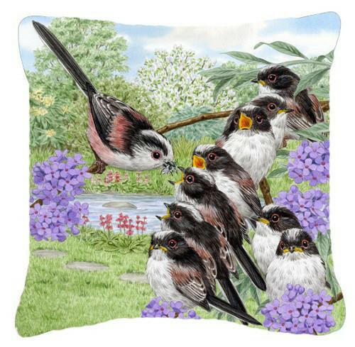 Long Tailed Tits by Sarah Adams Decorative Throw Pillow 14x14 Indoor Outdoor Accent Cushion, Fabric Cover with Insert for Sofa, Bed, Porch & Living Room