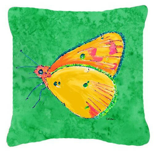Butterfly Orange on Green Decorative Throw Pillow 14x14 Indoor Outdoor Accent Cushion, Fabric Cover with Insert for Sofa, Bed, Porch & Living Room
