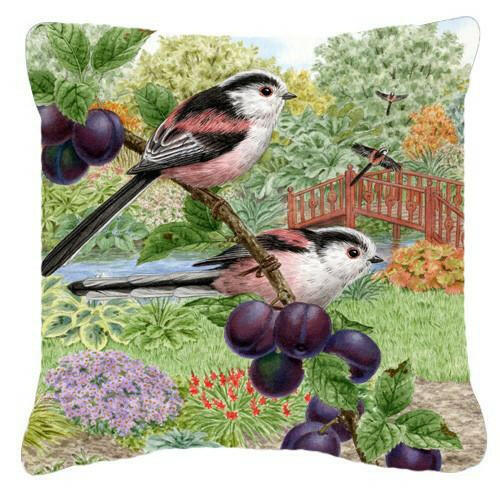 Long Tailed Tits by Sarah Adams Decorative Throw Pillow 14x14 Indoor Outdoor Accent Cushion, Fabric Cover with Insert for Sofa, Bed, Porch & Living Room