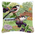 Long Tailed Tits by Sarah Adams Decorative Throw Pillow 14x14 Indoor Outdoor Accent Cushion, Fabric Cover with Insert for Sofa, Bed, Porch & Living Room