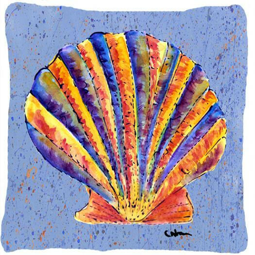 Scalloped Shell on Blue Decorative Throw Pillow 14x14 Indoor Outdoor Accent Cushion, Fabric Cover with Insert for Sofa, Bed, Porch & Living Room