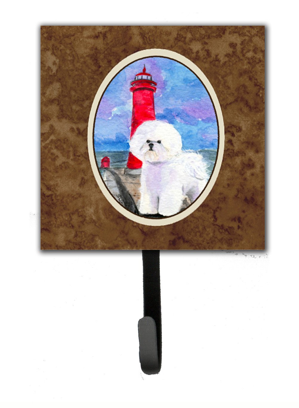 Lighthouse with Bichon Frise Leash or Key Holder Wall Hooks, Key Hooks Holder, Coat Rack Wall Mount, Coat Hooks, Hooks for Hanging Keys, Towels, Aprons, Leashes