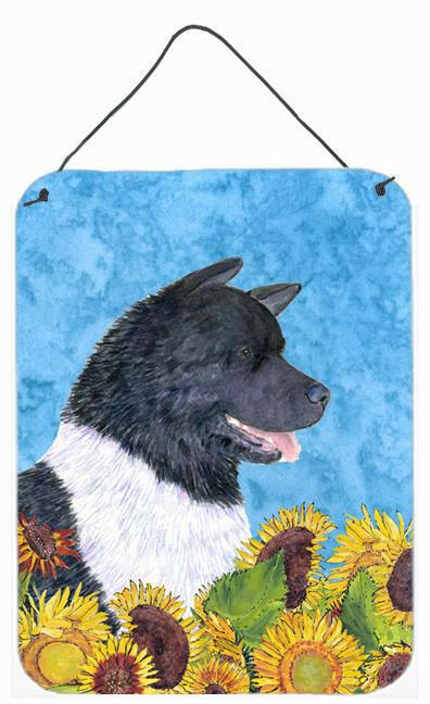Akita in Summer Flowers Wall or Door Hanging Prints Aluminum Metal Sign Kitchen Wall Bar Bathroom Plaque Home Decor Front Door Plaque, 12x16, Multicolor