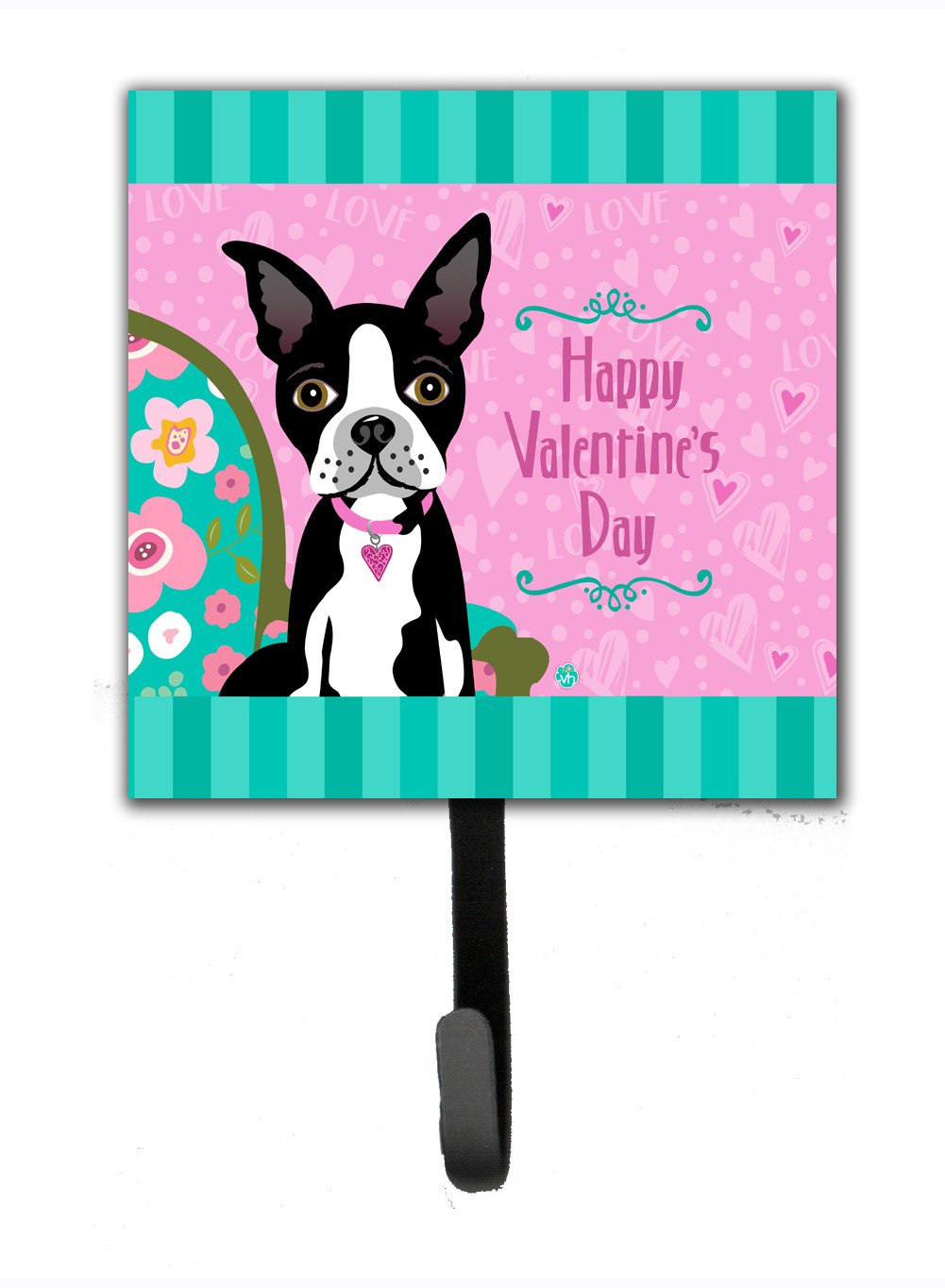 Happy Valentine's Day Boston Terrier Leash or Key Holder Wall Hooks, Key Hooks Holder, Coat Rack Wall Mount, Coat Hooks, Hooks for Hanging Keys, Towels, Aprons, Leashes