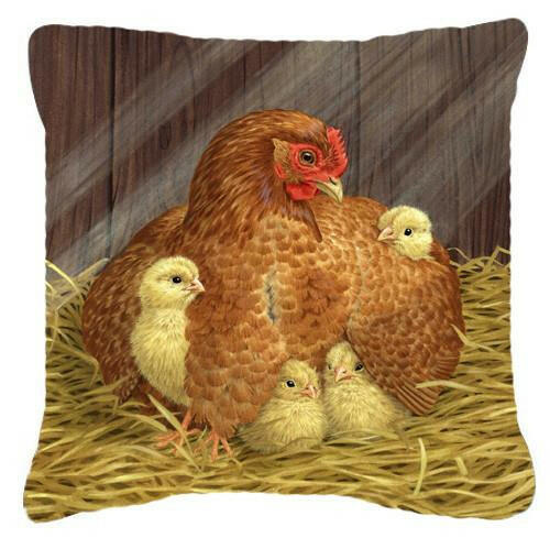 My Little Chickadees Hen with Chicks Decorative Throw Pillow 14x14 Indoor Outdoor Accent Cushion, Fabric Cover with Insert for Sofa, Bed, Porch & Living Room