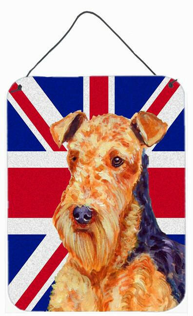 Airedale with English Union Jack British Flag Wall or Door Hanging Prints Aluminum Metal Sign Kitchen Wall Bar Bathroom Plaque Home Decor Front Door Plaque, 12x16, Multicolor