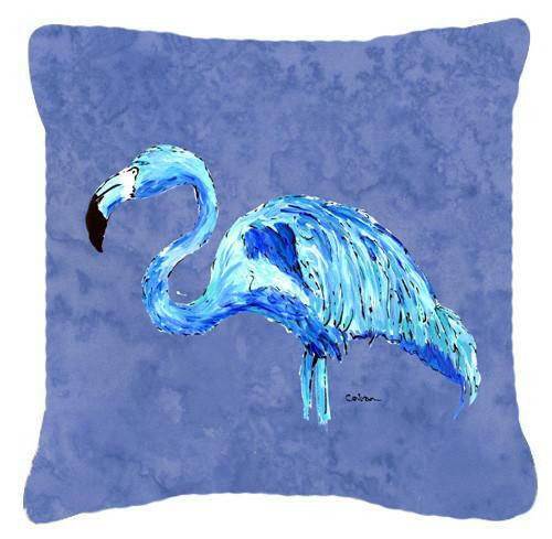 Flamingo On Slate Blue Decorative Throw Pillow 14x14 Indoor Outdoor Accent Cushion, Fabric Cover with Insert for Sofa, Bed, Porch & Living Room