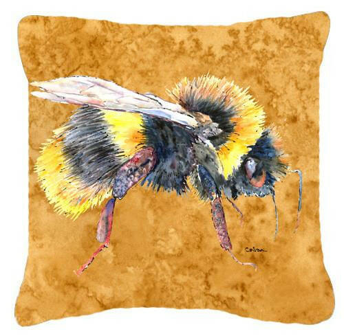 Bee on Gold Decorative Throw Pillow 14x14 Indoor Outdoor Accent Cushion, Fabric Cover with Insert for Sofa, Bed, Porch & Living Room