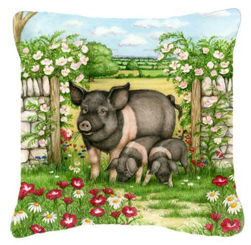 Pigs Rosie and Piglets Decorative Throw Pillow 14x14 Indoor Outdoor Accent Cushion, Fabric Cover with Insert for Sofa, Bed, Porch & Living Room