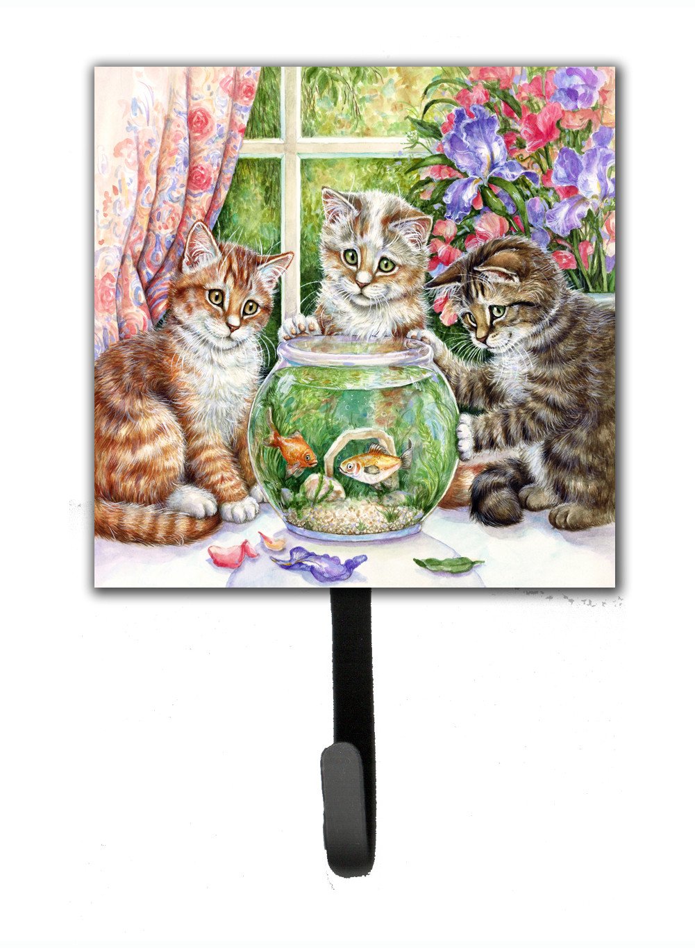 White Tabby by Debbie Cook Leash or Key Holder Wall Hooks, Key Hooks Holder, Coat Rack Wall Mount, Coat Hooks, Hooks for Hanging Keys, Towels, Aprons, Leashes