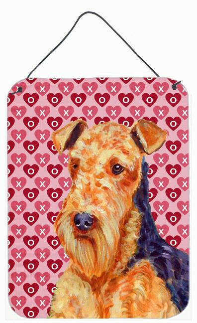 Airedale Hearts Love and Valentine's Day Portrait Wall or Door Hanging Prints Aluminum Metal Sign Kitchen Wall Bar Bathroom Plaque Home Decor Front Door Plaque, 12x16, Multicolor