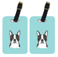 Checkerboard Blue Boston Terrier Luggage Tag