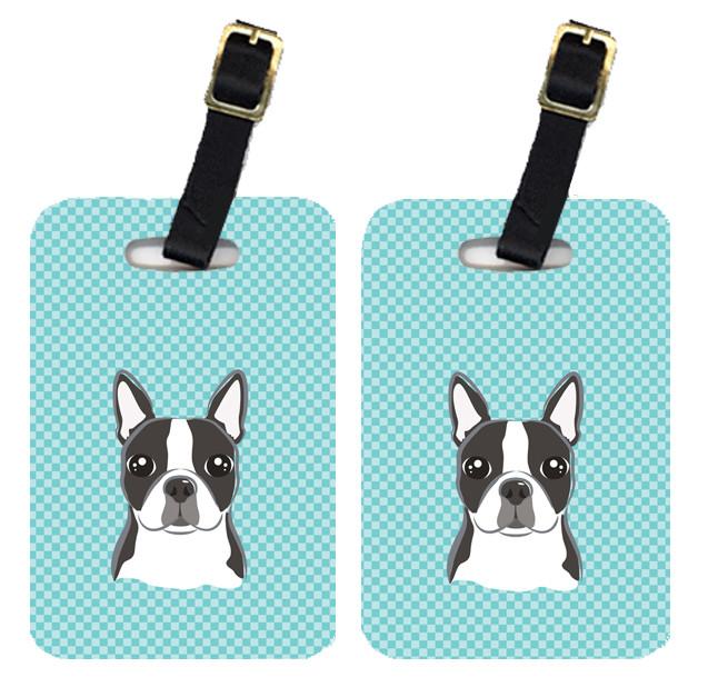 Checkerboard Blue Boston Terrier Luggage Tag