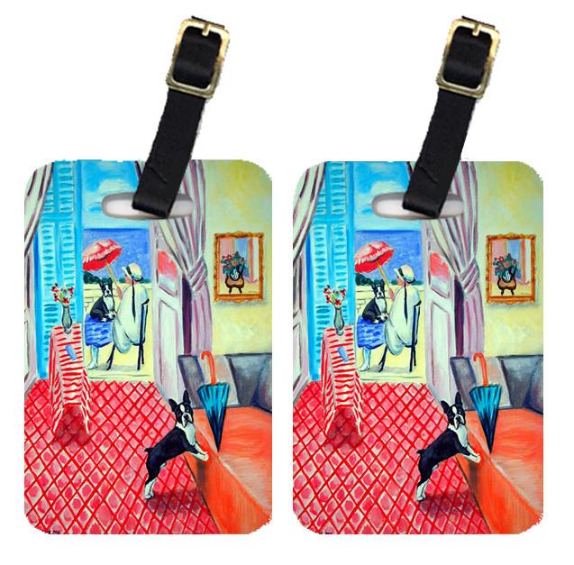 Lady with her Boston Terrier Luggage Tag