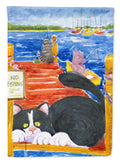 Cat Fishing from the dock House Flag 28x40 Porch Sleeve Pole Decorative Outside Yard Banner Artwork Wall Hanging, Polyester