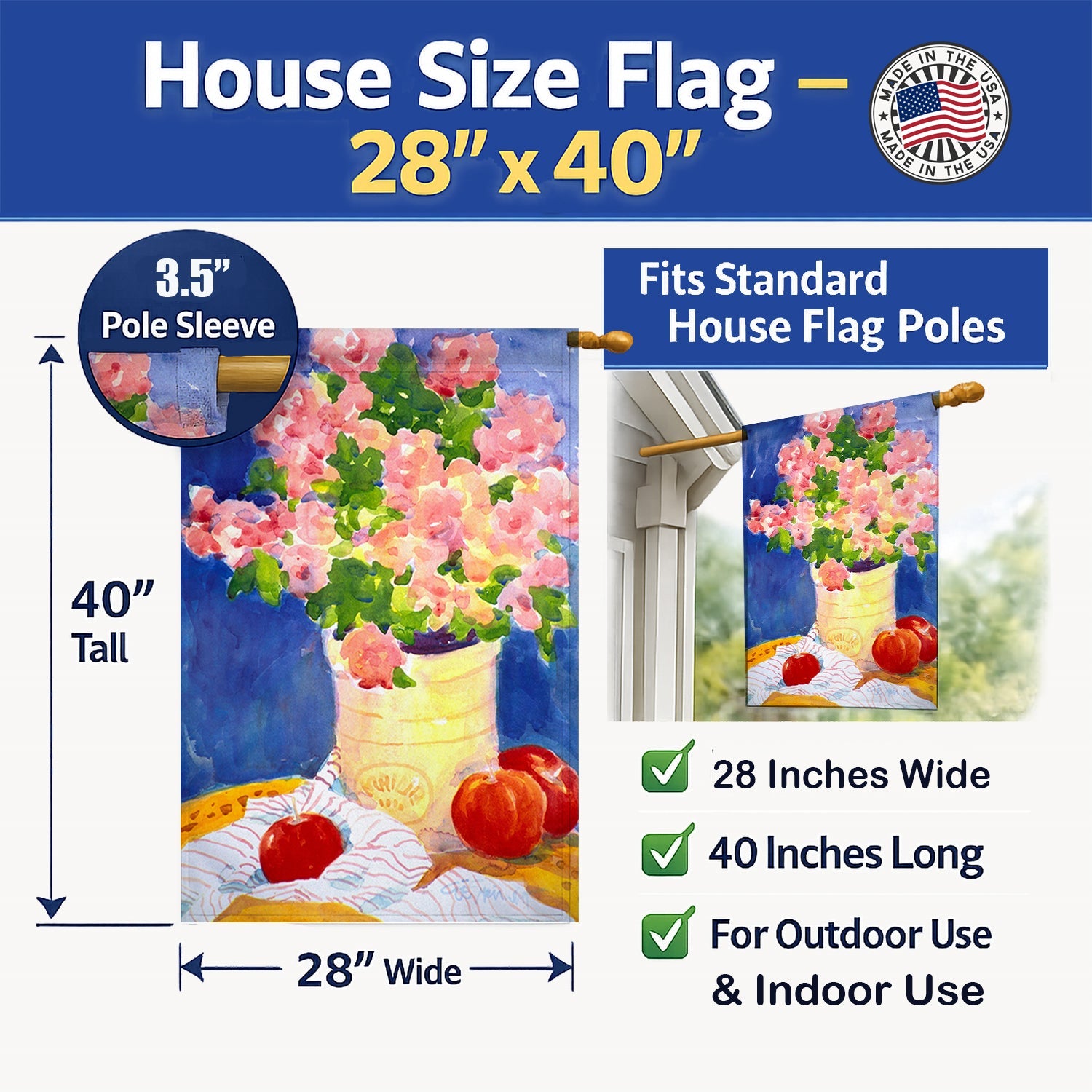 Pink Bouquet of Flowers House Flag 28x40 Porch Sleeve Pole Decorative Outside Yard Banner Artwork Wall Hanging, Polyester