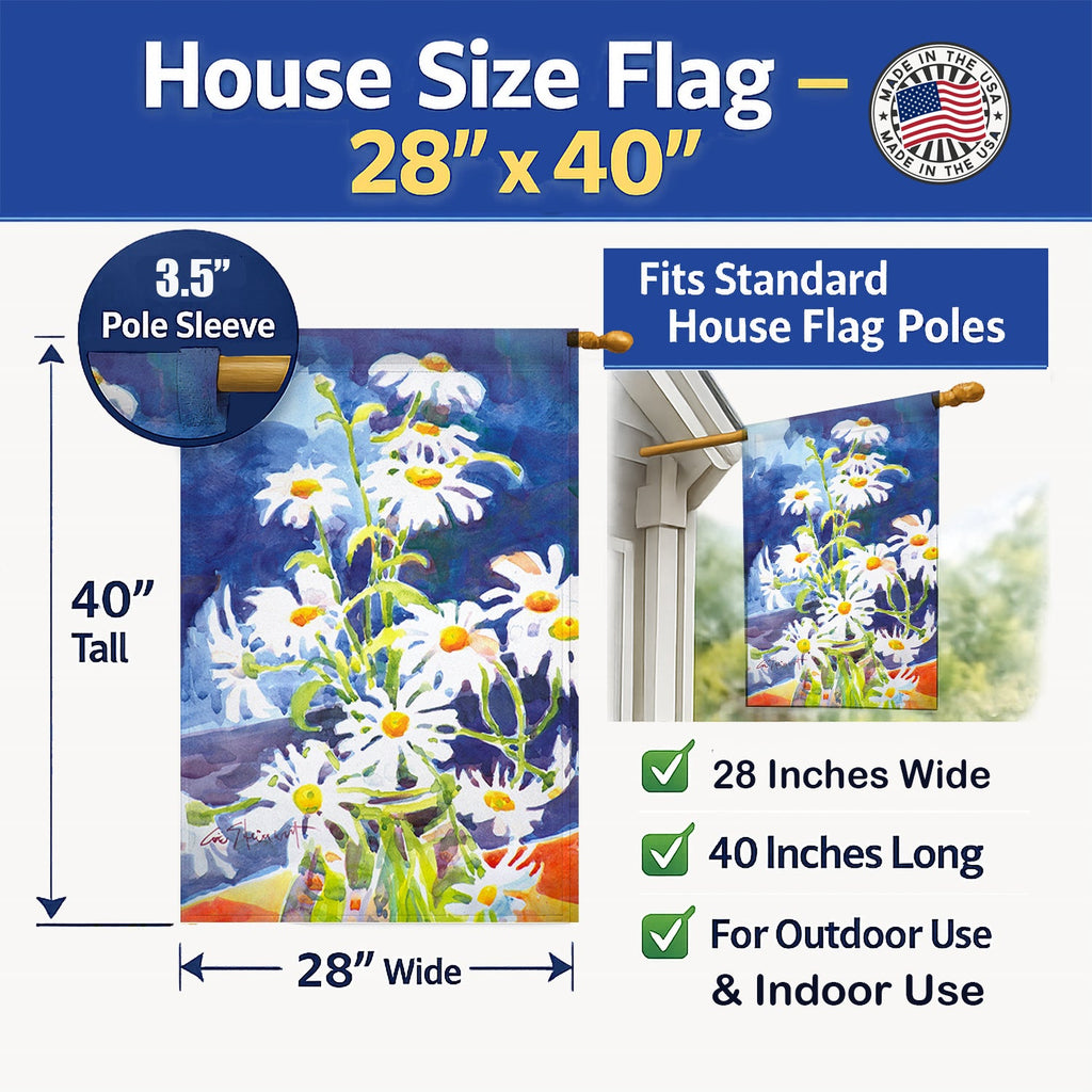 Flowers - Daisy House Flag 28x40 Porch Sleeve Pole Decorative Outside Yard Banner Artwork Wall Hanging, Polyester