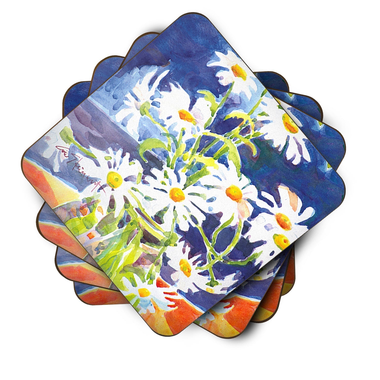 Flowers - Daisy Foam Coasters Set of 4 Cup Coasters for Indoor Outdoor, Tabletop Protection, Anti Slip, Mouse pad Material