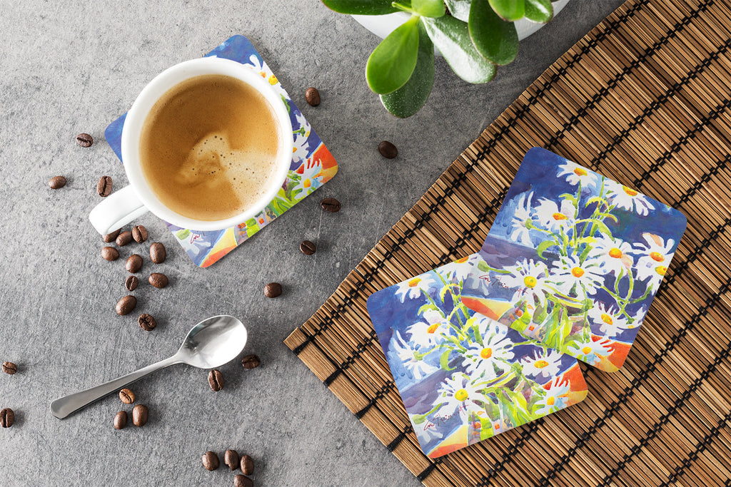 Flowers - Daisy Foam Coasters Set of 4 Cup Coasters for Indoor Outdoor, Tabletop Protection, Anti Slip, Mouse pad Material