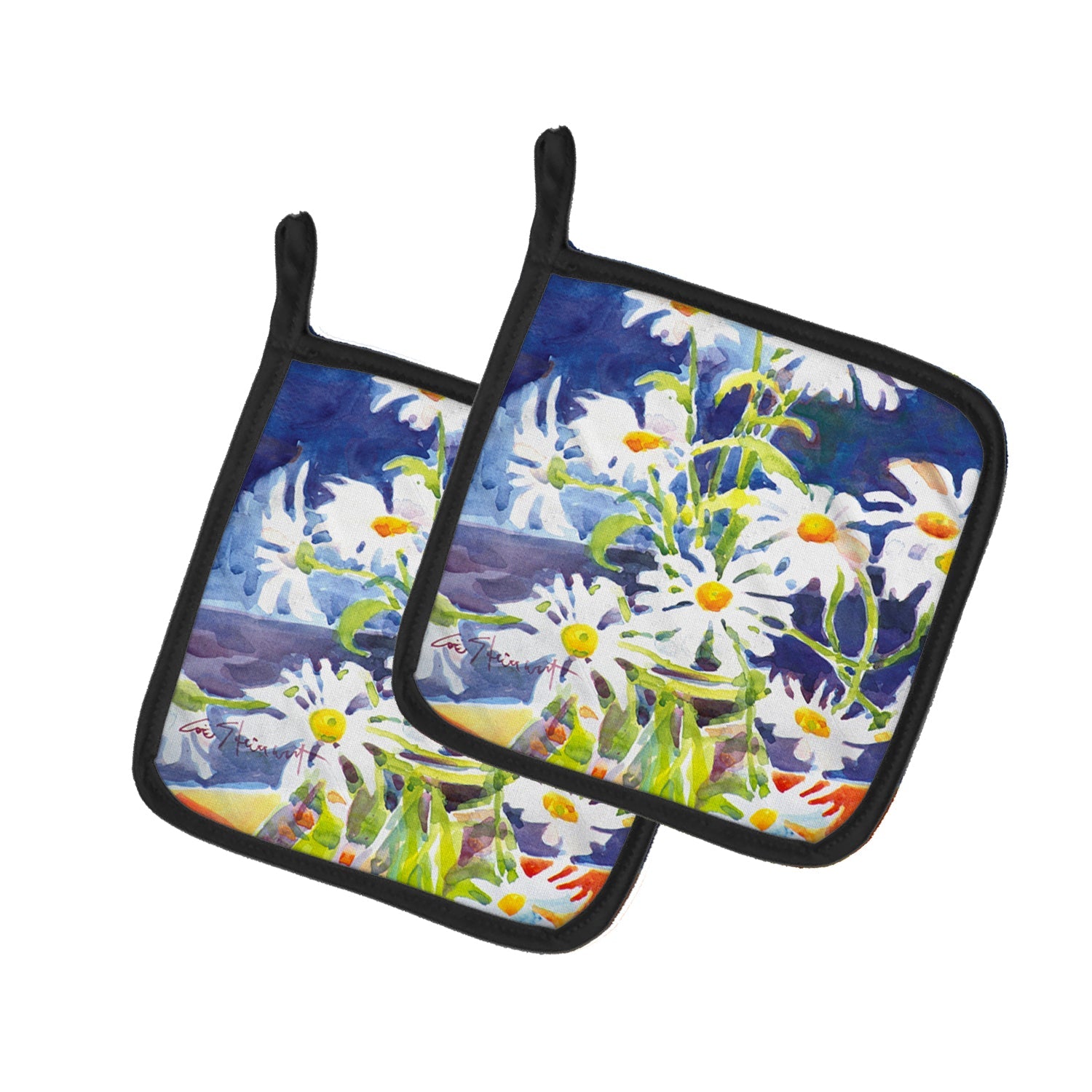 Flowers - Daisy Pot Holder Set of 2 Heat Resistant Quilted Hot Pads 7.5 x 7.5 Inch, Insulated Kitchen Trivets for Cooking & Baking