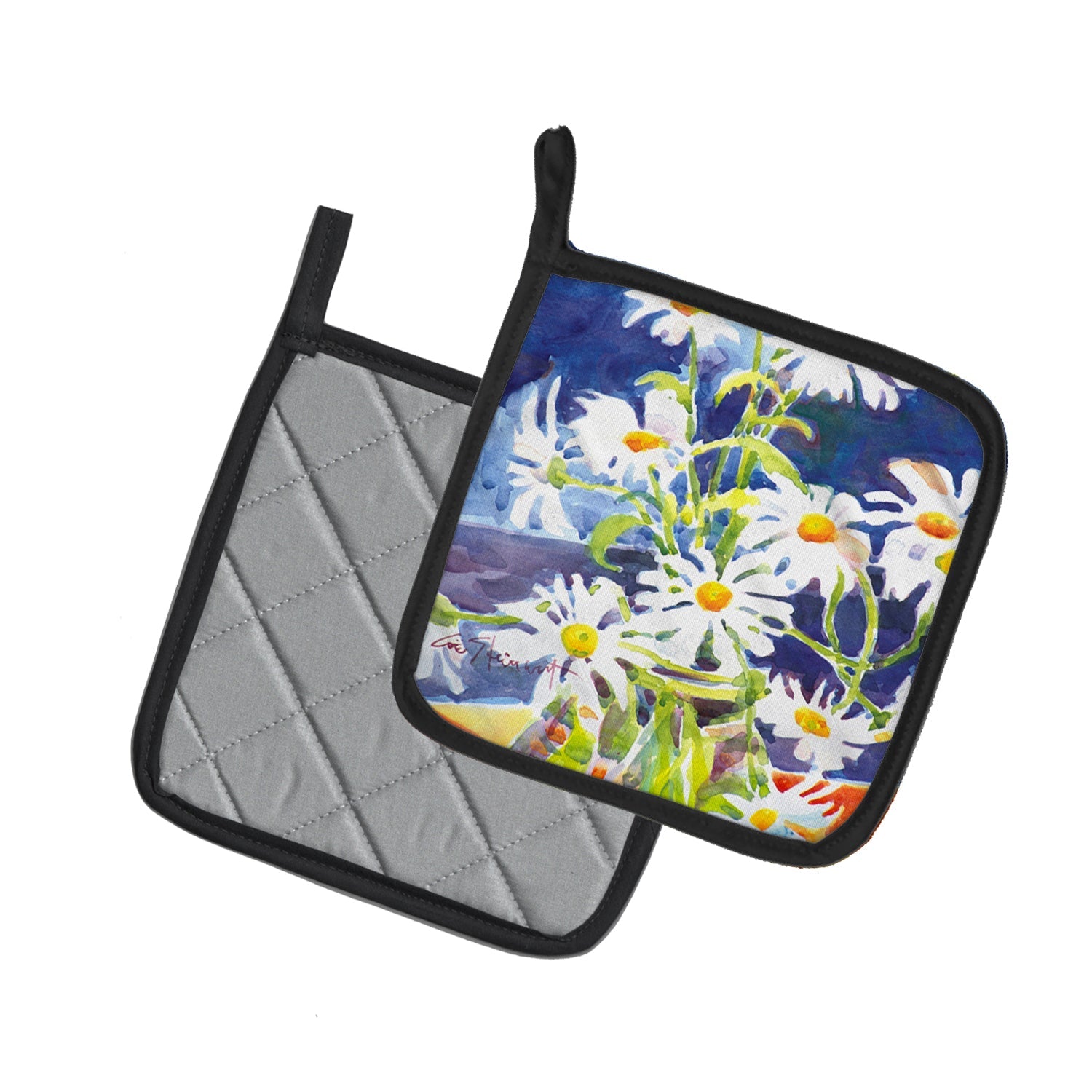 Flowers - Daisy Pot Holder Set of 2 Heat Resistant Quilted Hot Pads 7.5 x 7.5 Inch, Insulated Kitchen Trivets for Cooking & Baking