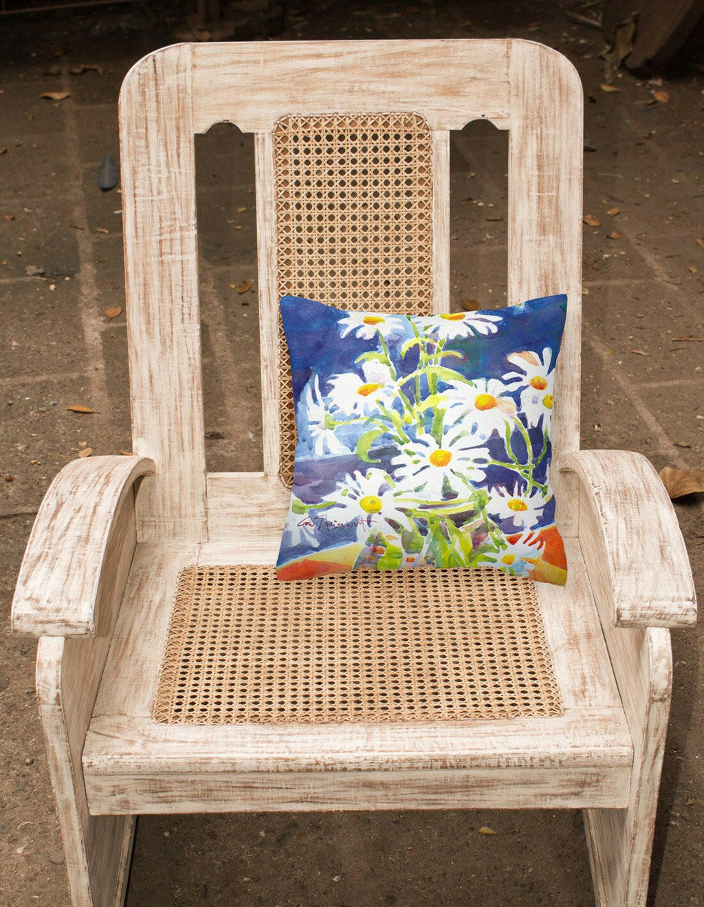 Flowers - Daisy Decorative Throw Pillow 14x14 Indoor Outdoor Accent Cushion, Fabric Cover with Insert for Sofa, Bed, Porch & Living Room