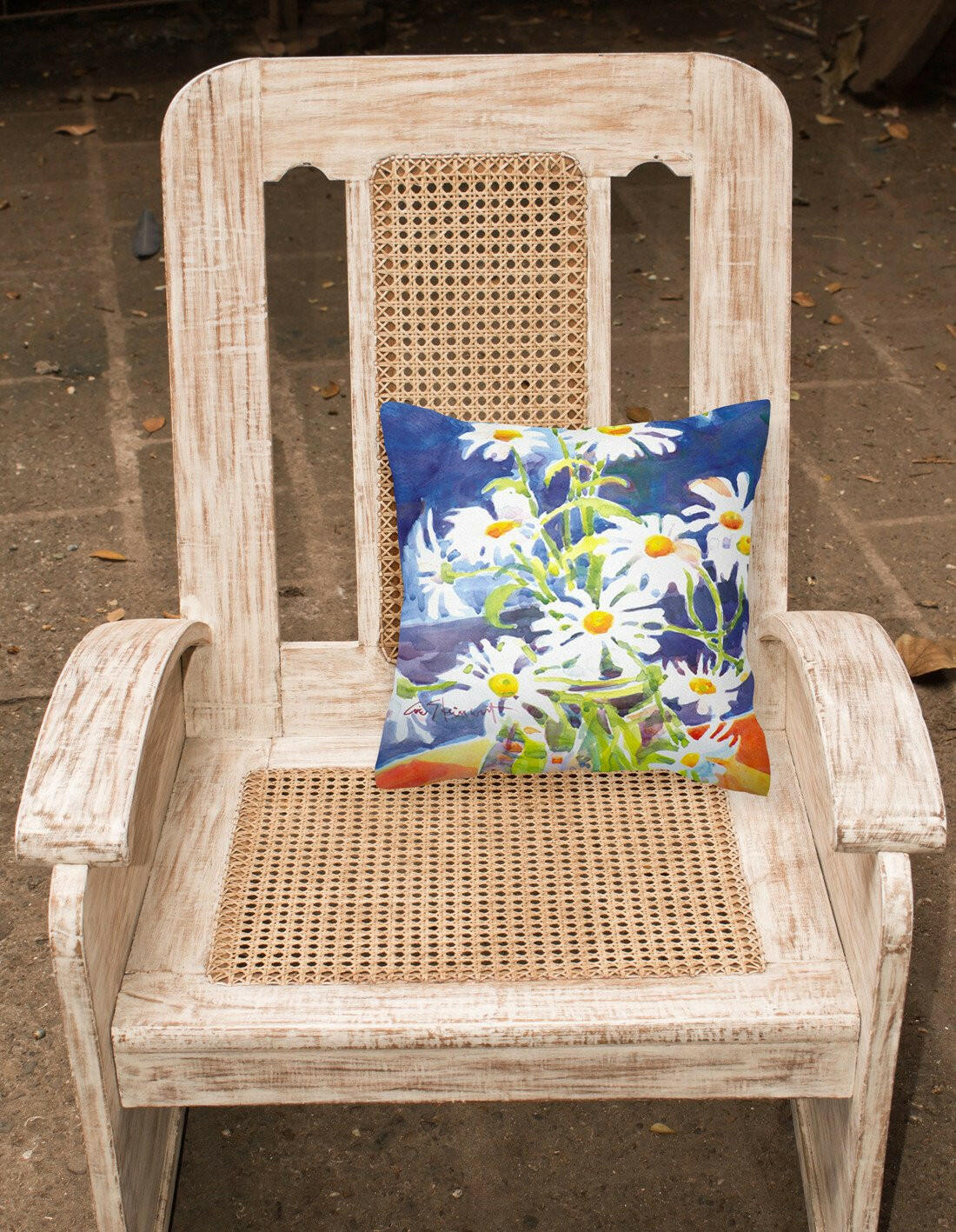 Flowers - Daisy Decorative Throw Pillow 14x14 Indoor Outdoor Accent Cushion, Fabric Cover with Insert for Sofa, Bed, Porch & Living Room