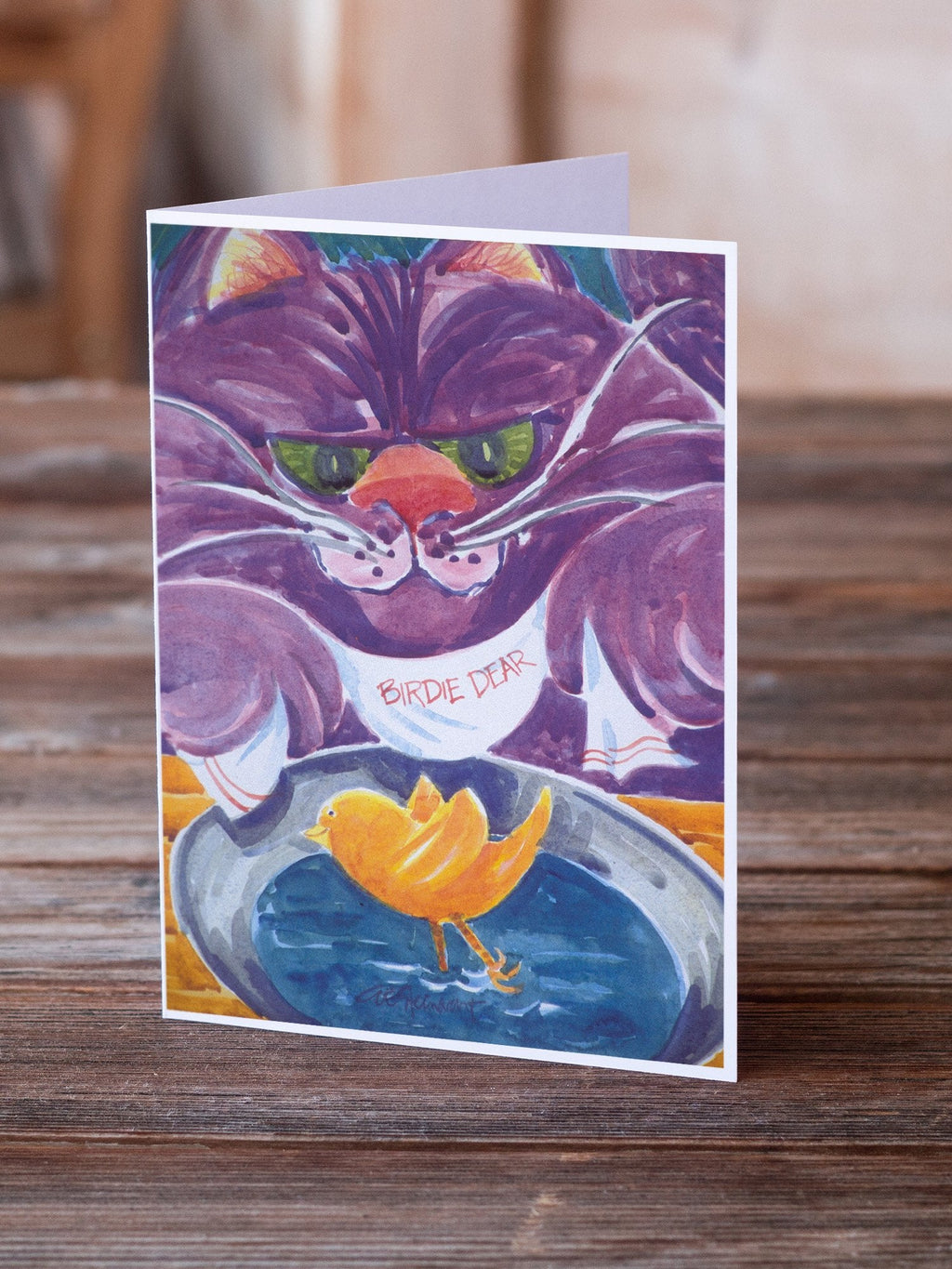 Purple Cat Birdie Dear Greeting Cards Pack of 8 Blank Cards with Envelopes Whimsical A7 Size 5x7