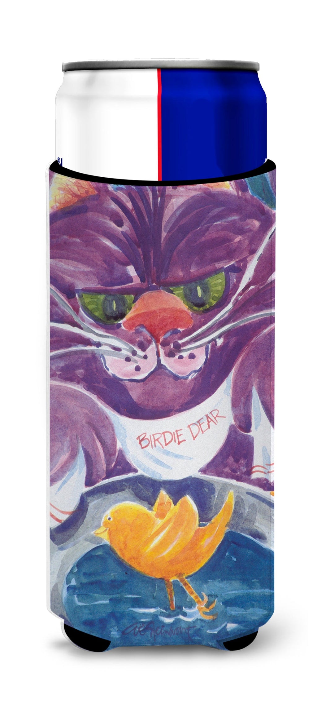 Purple Cat Birdie Dear Slim Can Hugger , Insulated Foam Hugger for 12 oz Slim Cans, Beer Bottles & Water Bottles, Printed in USA