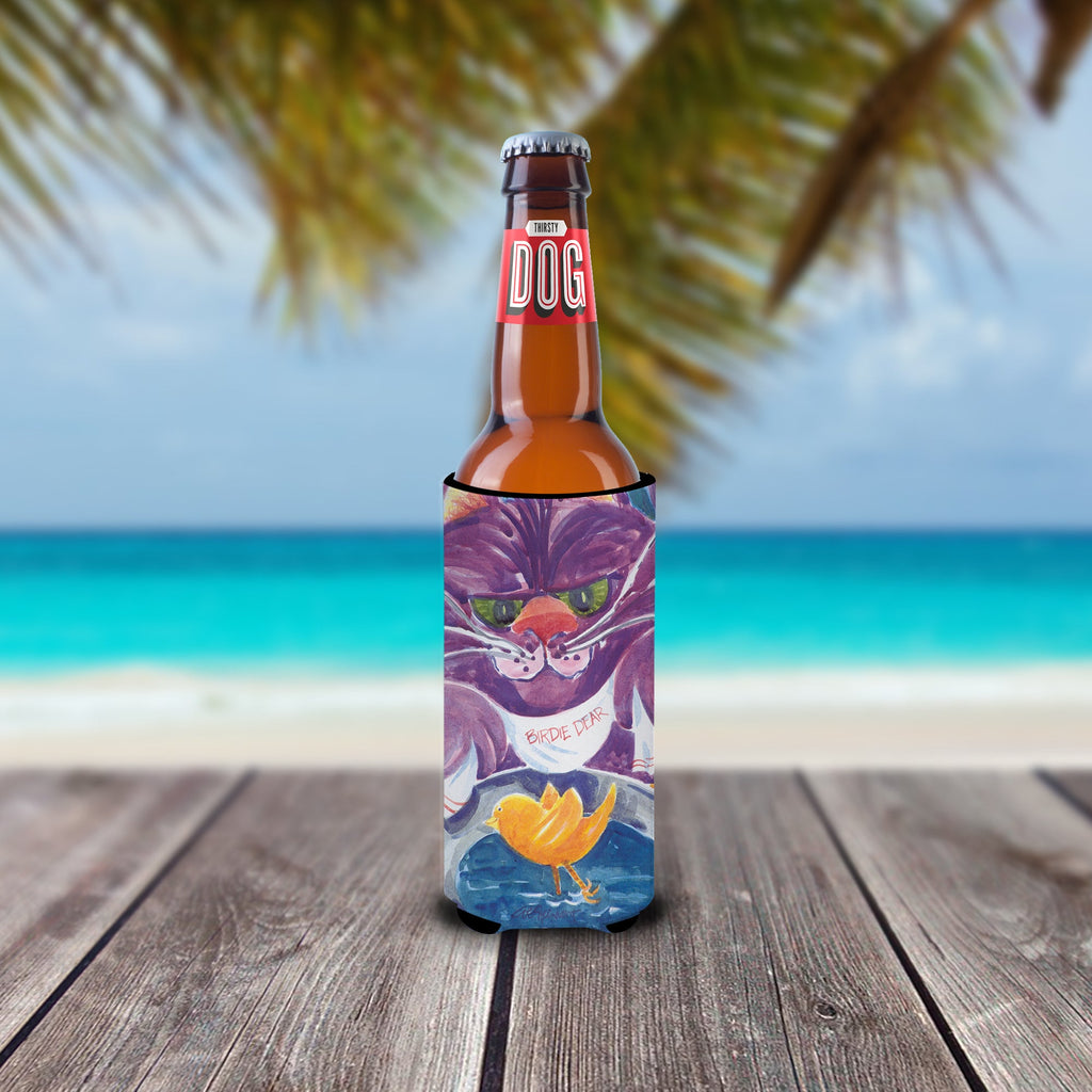 Purple Cat Birdie Dear Slim Can Hugger , Insulated Foam Hugger for 12 oz Slim Cans, Beer Bottles & Water Bottles, Printed in USA
